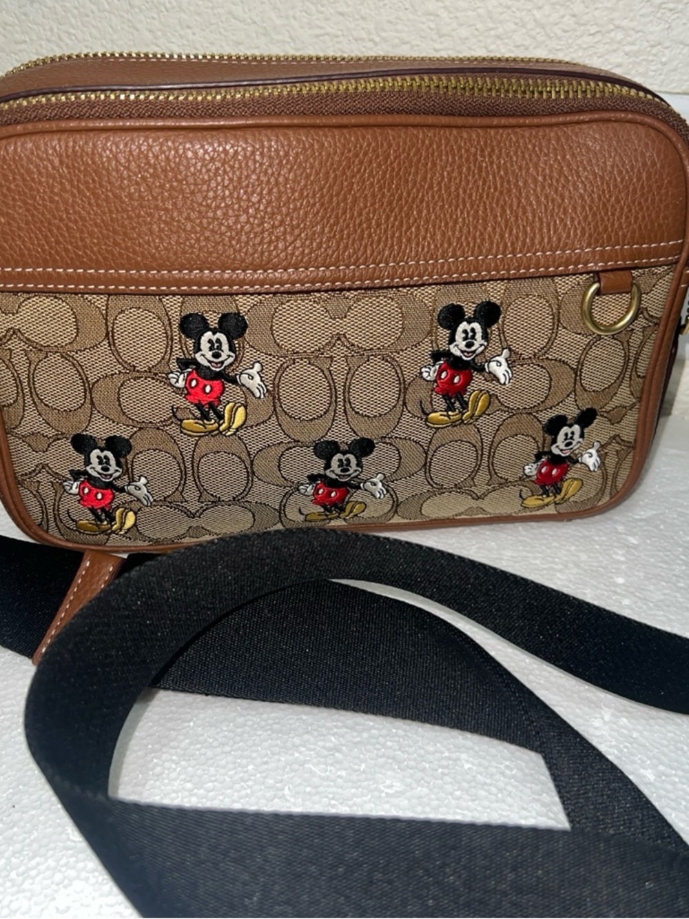 Coach Brown Signature Canvas x Mickey Embroidered Crossbody
